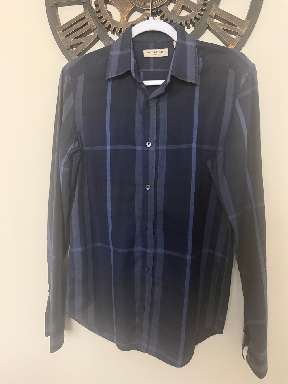 Burberry Dark Navy & Blue Windowpane Button-Down Shirt